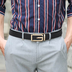 Mens Attire Genuine Leather Men’s Belt – Golden-Tone Automatic Buckle - Mens Attire