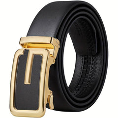 Mens Attire Genuine Leather Men’s Belt – Golden-Tone Automatic Buckle - Mens Attire