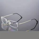 Stylish Stainless Steel Antiblue Rimless Eyeglass Frame Lightweight - Mens Attire
