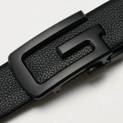 Men’s Ratchet Sliding Belt – 35mm Black PU Leather with Automatic Buckle - Mens Attire