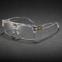 Vintage Black & Gold Accent Glasses – Wide Temple, Full-Rim Zinc Alloy - Mens Attire