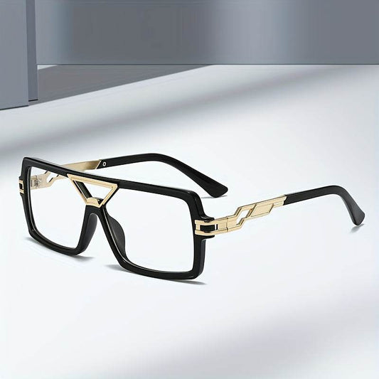 Elegant Square Metal Frame Clear Lens Glasses - Mens Attire