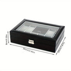 Elegant Black Flip-Top Jewelry Box – 8-Slot Faux Leather Storage Case - Mens Attire