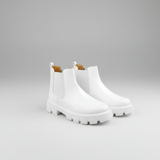 Pair of white Chelsea boots on a white background