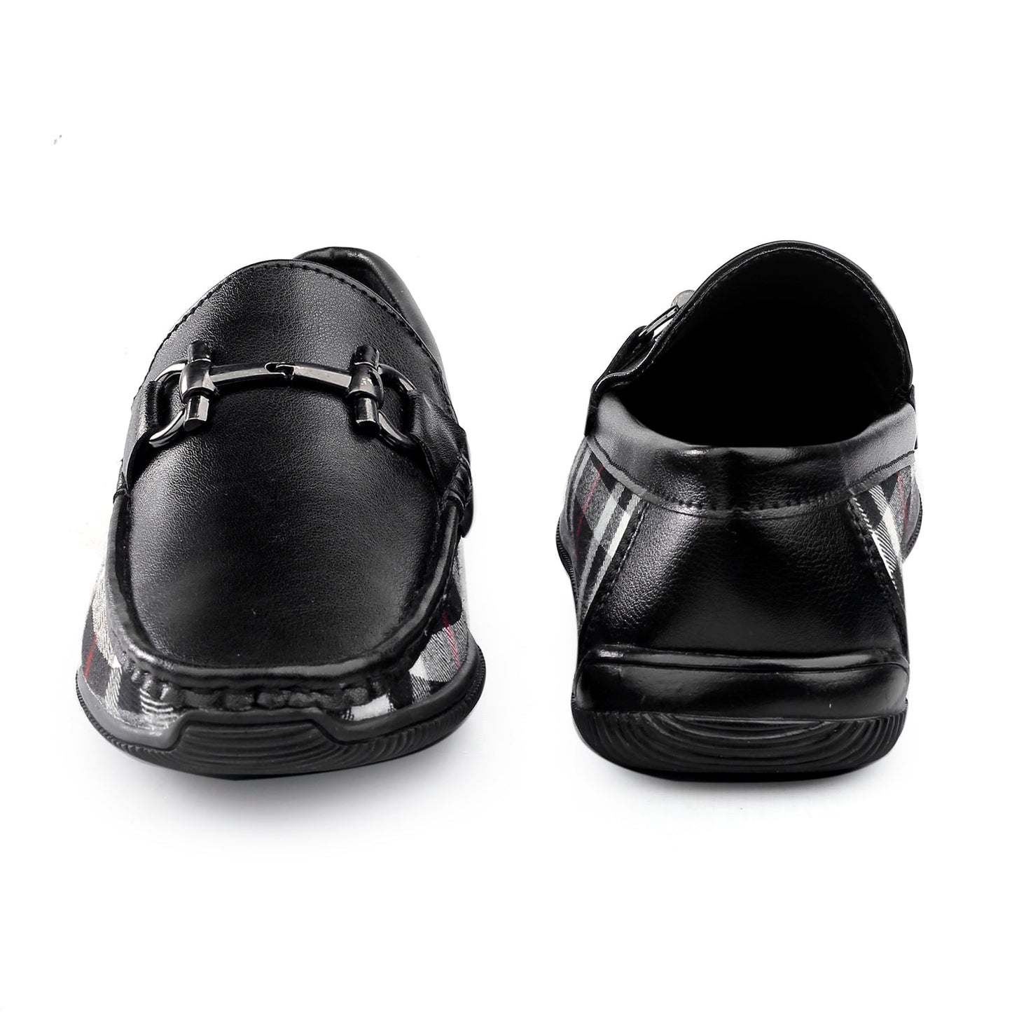 Black shoes with a buckle on a white background