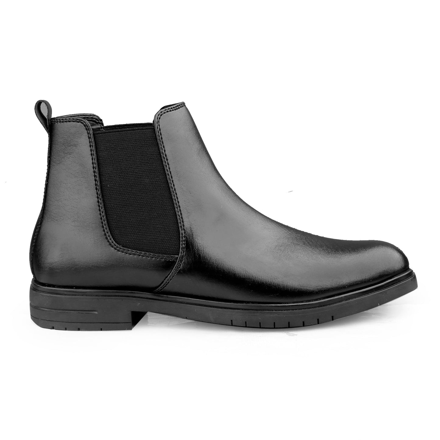 Black Chelsea boot on a white background
