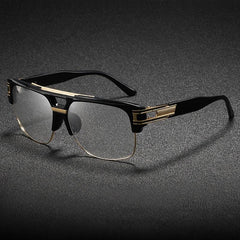 Vintage Black & Gold Accent Glasses – Wide Temple, Full-Rim Zinc Alloy - Mens Attire