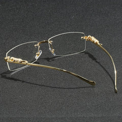 Rectangular Metal Rimless Anti-Blue Light Eyeglasses - Mens Attire