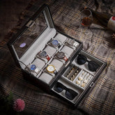 Deluxe 12-Slot Watch & Jewelry Storage Box – Faux Leather Organizer - Mens Attire