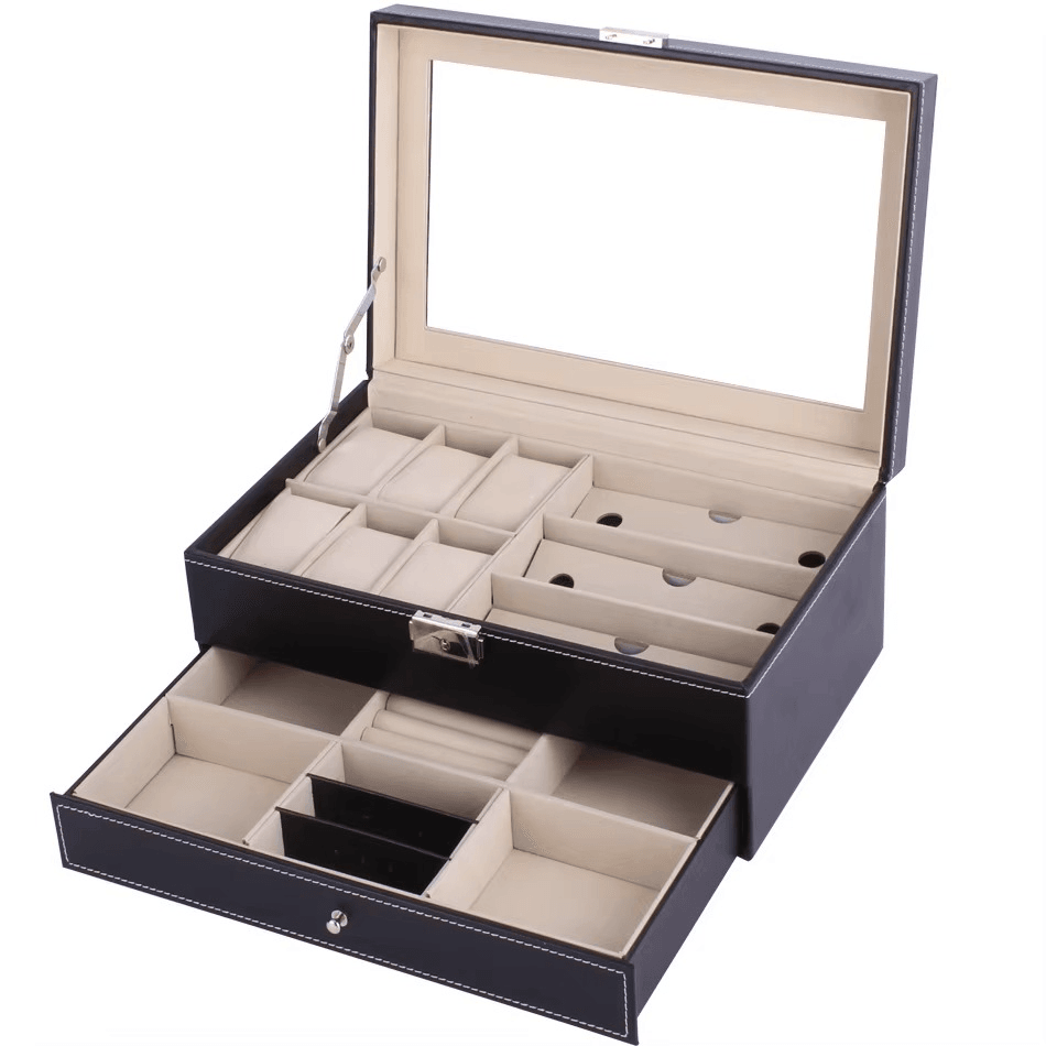 PU Leather Jewelry Storage Box Multifunctional Watch Glasses Collection Box - Mens Attire