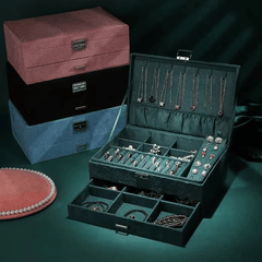 New Green 3-Layer Flannel Jewelry Organizer Box - Mens Attire