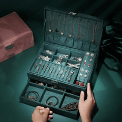 New Green 3-Layer Flannel Jewelry Organizer Box - Mens Attire