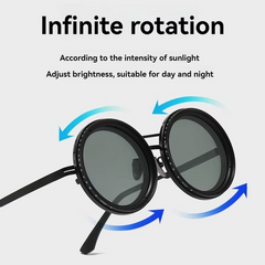 Round Polarized Brightness Adjustable 1-9 Gears ND Filter Sunglasses