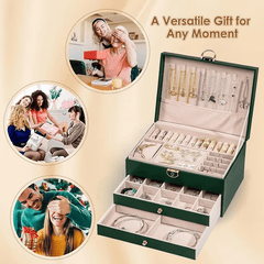 Large 3-Layer Jewelry Box Organizer with Lock & 2 Drawers for Women - Mens Attire