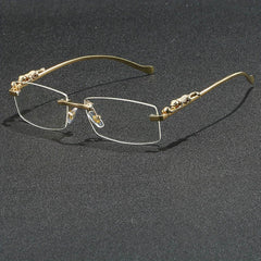Rectangular Metal Rimless Anti-Blue Light Eyeglasses - Mens Attire