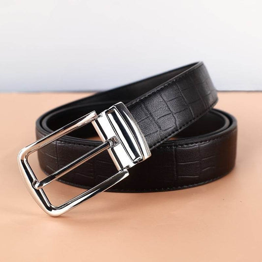Elegant Men's Genuine Leather Belt Golden-Tone Needle Buckle - Mens Attire