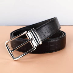 Elegant Men's Genuine Leather Belt Golden-Tone Needle Buckle - Mens Attire