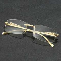 Rectangular Metal Rimless Anti-Blue Light Eyeglasses - Mens Attire
