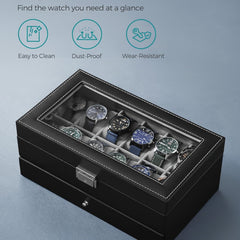 Luxury 12-Slot Wooden Watch Box Organizer | 2-Layer Lockable Watch Case