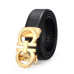 Mens Attire Men's Automatic Leather Belt with Gold Buckle - Mens Attire