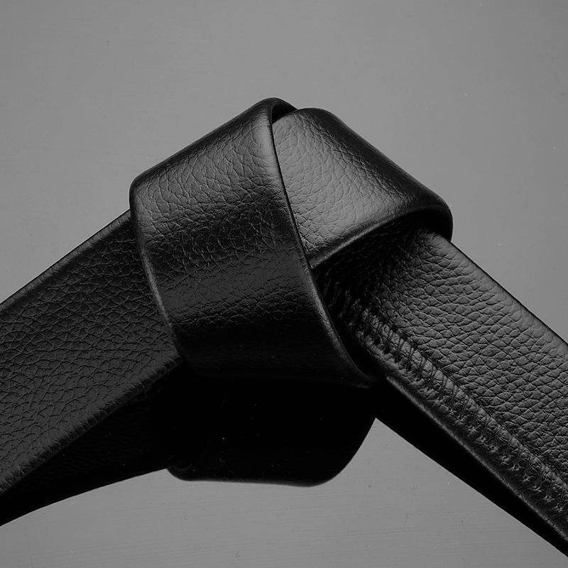 Mens Attire Men's Automatic Leather Belt with Gold Buckle - Mens Attire