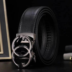 Mens Attire Men's Leather Automatic Buckle Belt - Stylish Black - Mens Attire