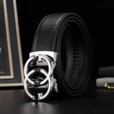 Mens Attire Men's Leather Automatic Buckle Belt - Stylish Black - Mens Attire