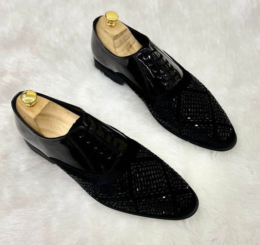Mens Attire Men's Rhinestone Party Shoes - Formal Black Dress Shoes - Mens Attire
