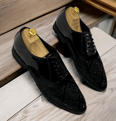 Mens Attire Men's Rhinestone Party Shoes - Formal Black Dress Shoes - Mens Attire