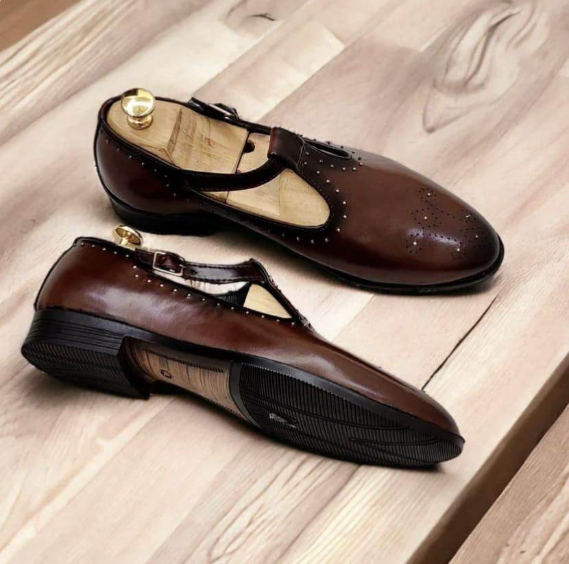 Mens Attire Peshawari Shoes for Men Wedding Brown - Mens Attire