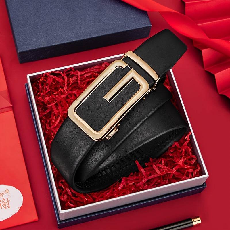 Mens Attire Genuine Leather Men’s Belt – Golden-Tone Automatic Buckle - Mens Attire