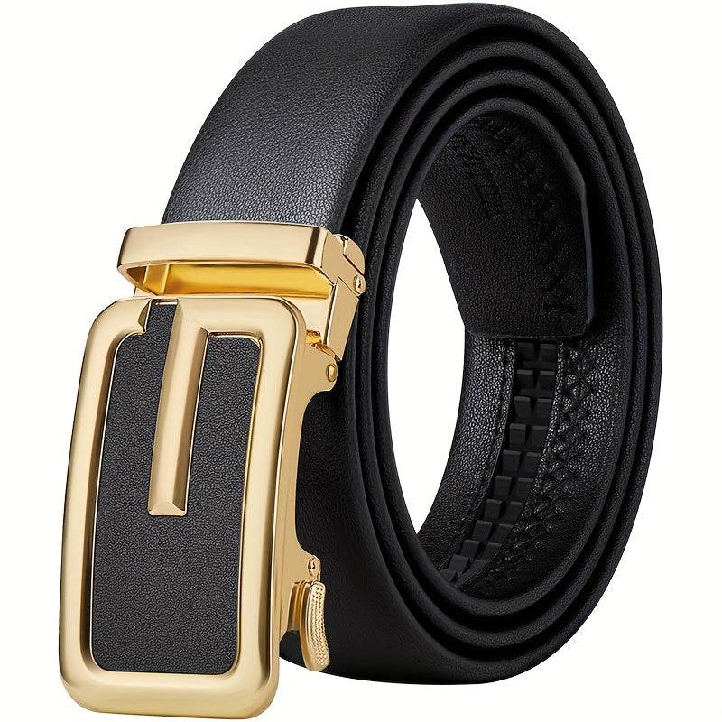 Mens Attire Genuine Leather Men’s Belt – Golden-Tone Automatic Buckle - Mens Attire
