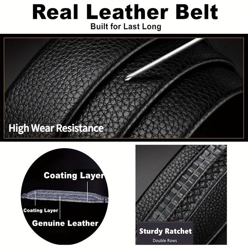 Men’s Black Faux Leather Belt with Golden Automatic Buckle - Mens Attire