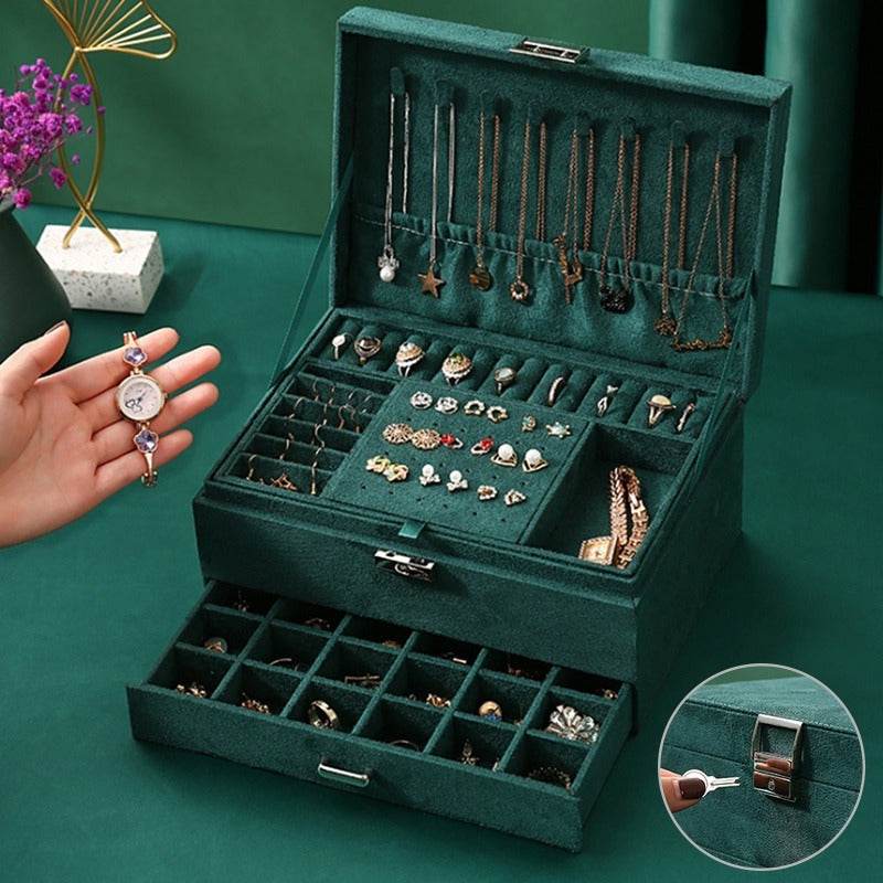 Luxury Velvet Jewelry Organizer Box with Drawers - Mens Attire