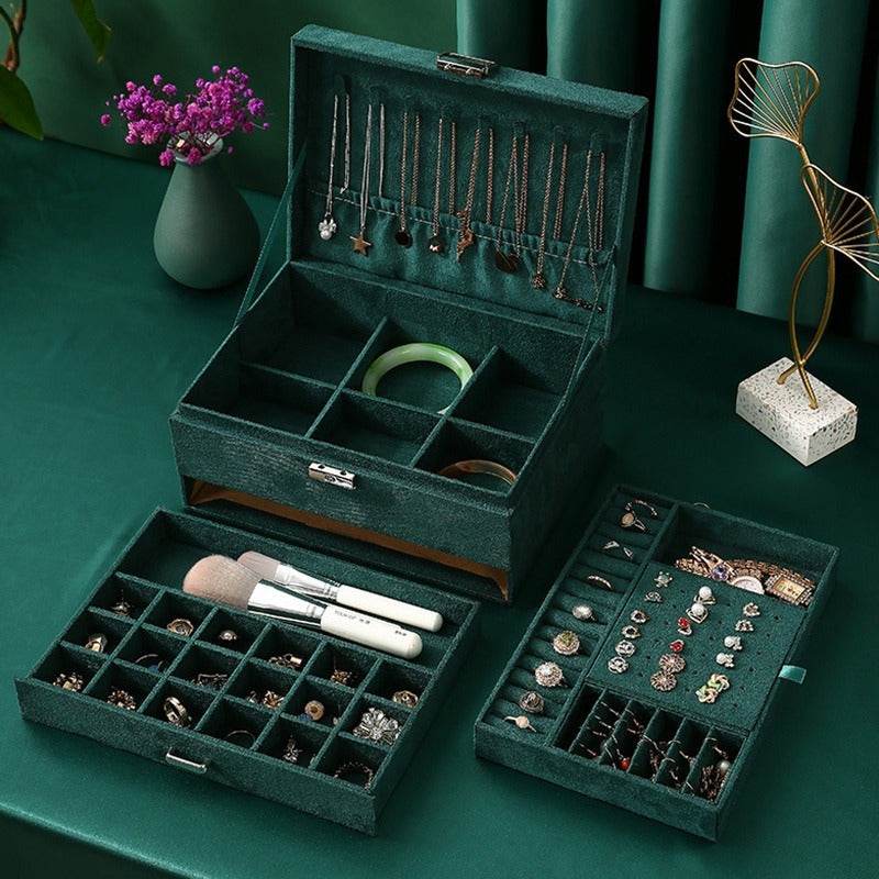 Luxury Velvet Jewelry Organizer Box with Drawers - Mens Attire