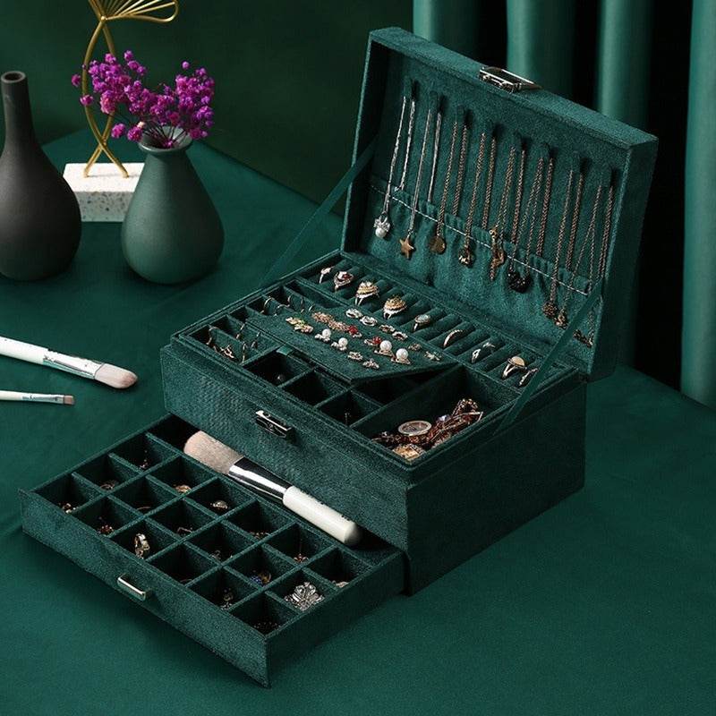 Luxury Velvet Jewelry Organizer Box with Drawers - Mens Attire