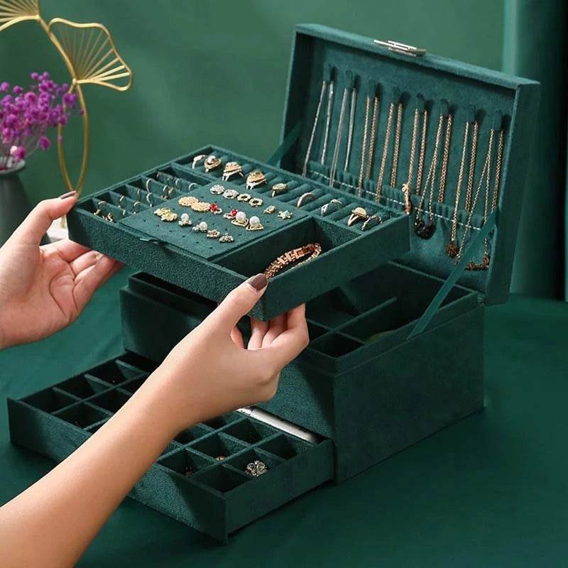 Luxury Velvet Jewelry Organizer Box with Drawers - Mens Attire