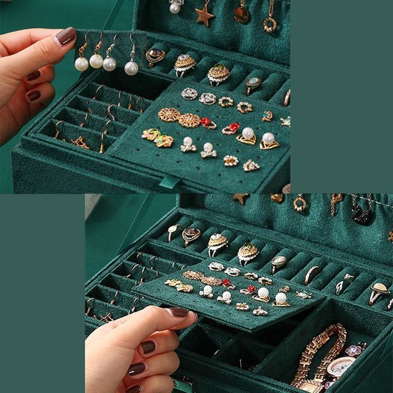 Luxury Velvet Jewelry Organizer Box with Drawers - Mens Attire