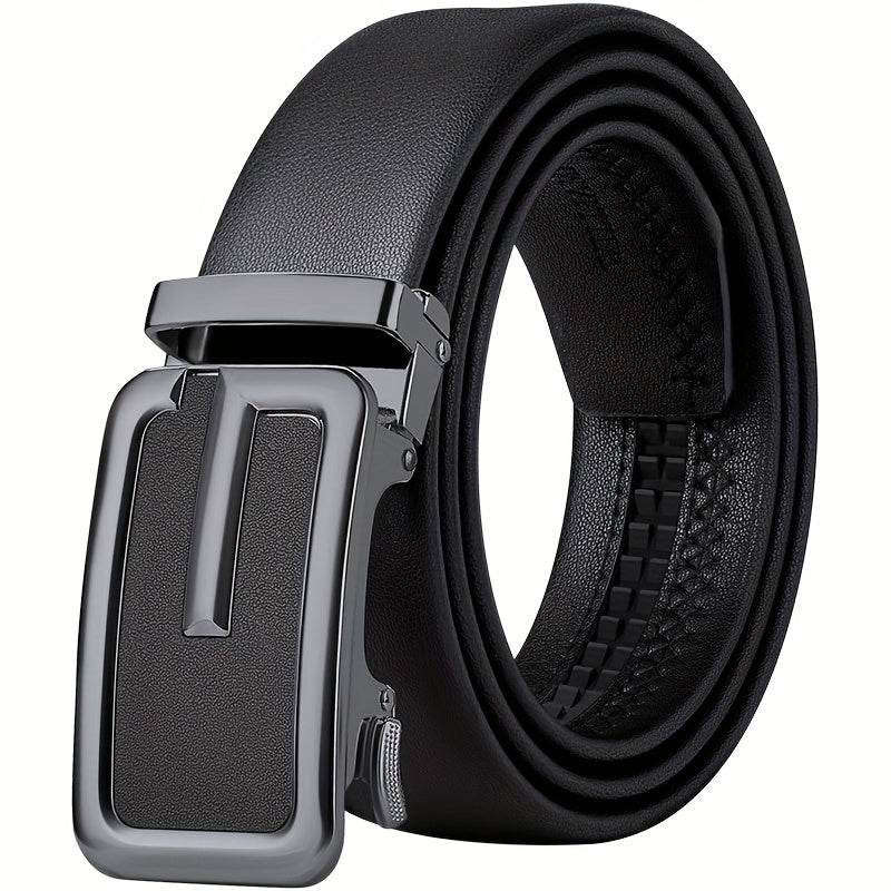 Mens Attire Genuine Leather Men’s Belt – Golden-Tone Automatic Buckle - Mens Attire