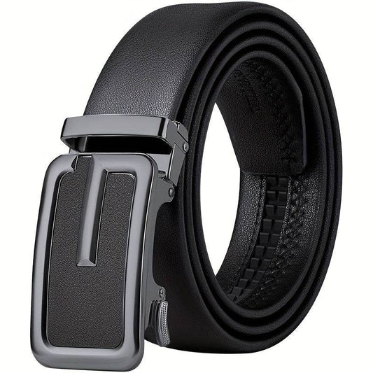 Mens Attire Genuine Leather Men’s Belt – Golden-Tone Automatic Buckle - Mens Attire