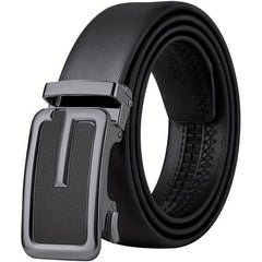 Mens Attire Genuine Leather Men’s Belt – Golden-Tone Automatic Buckle - Mens Attire