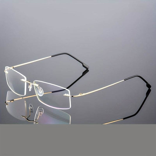 Stylish Stainless Steel Antiblue Rimless Eyeglass Frame Lightweight - Mens Attire
