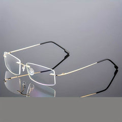 Stylish Stainless Steel Antiblue Rimless Eyeglass Frame Lightweight - Mens Attire