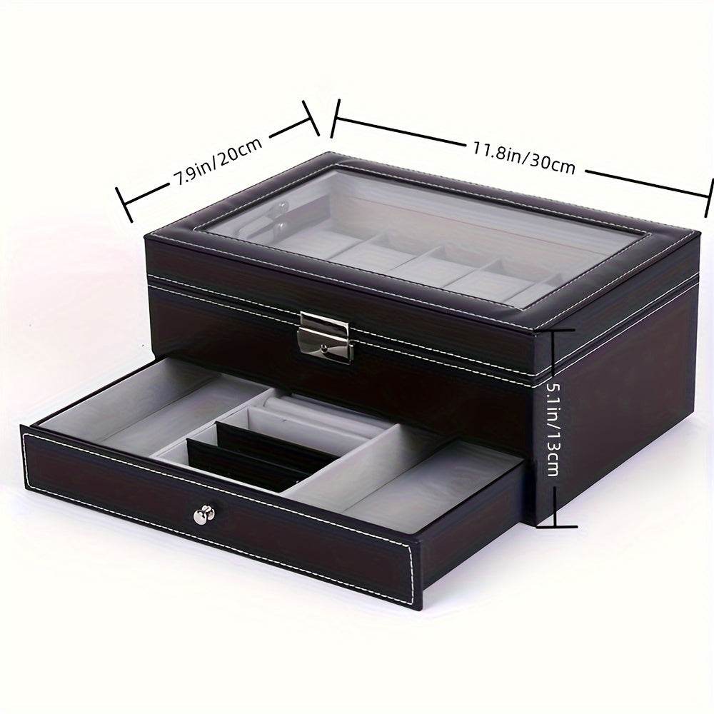 Deluxe 12-Slot Watch & Jewelry Storage Box – Faux Leather Organizer - Mens Attire