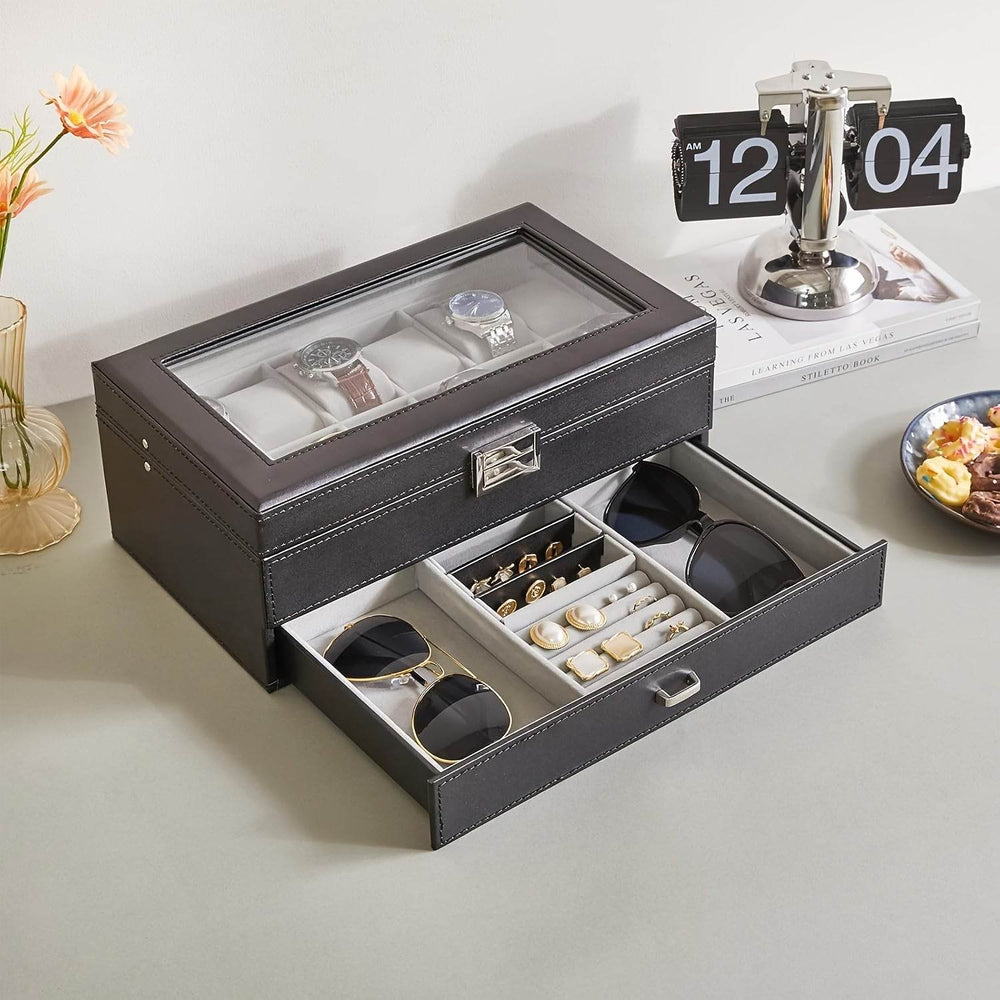 Deluxe 12-Slot Watch & Jewelry Storage Box – Faux Leather Organizer - Mens Attire