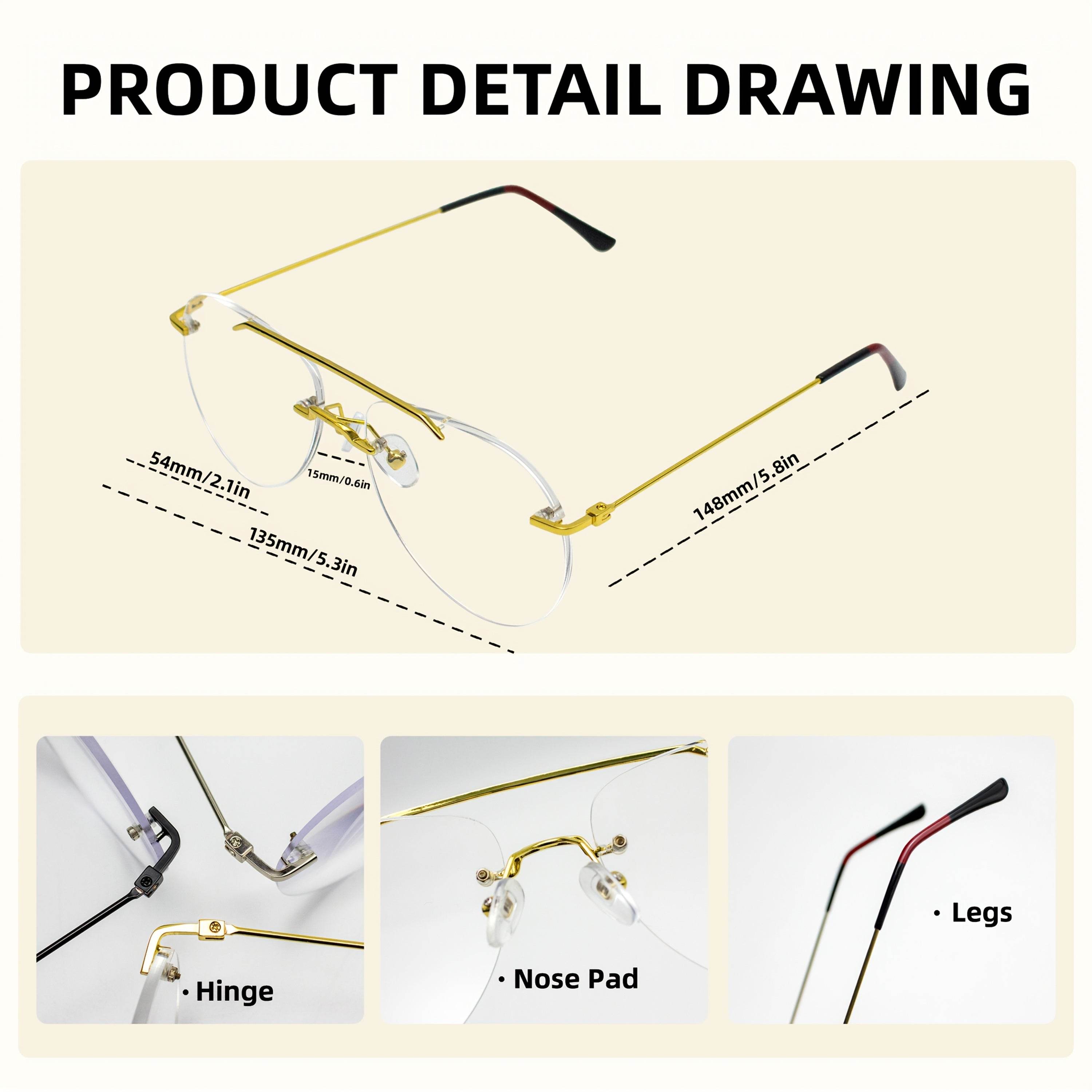 Frameless Double-Temple Pilot Glasses – Oversized Minimalist Eyewear - Mens Attire