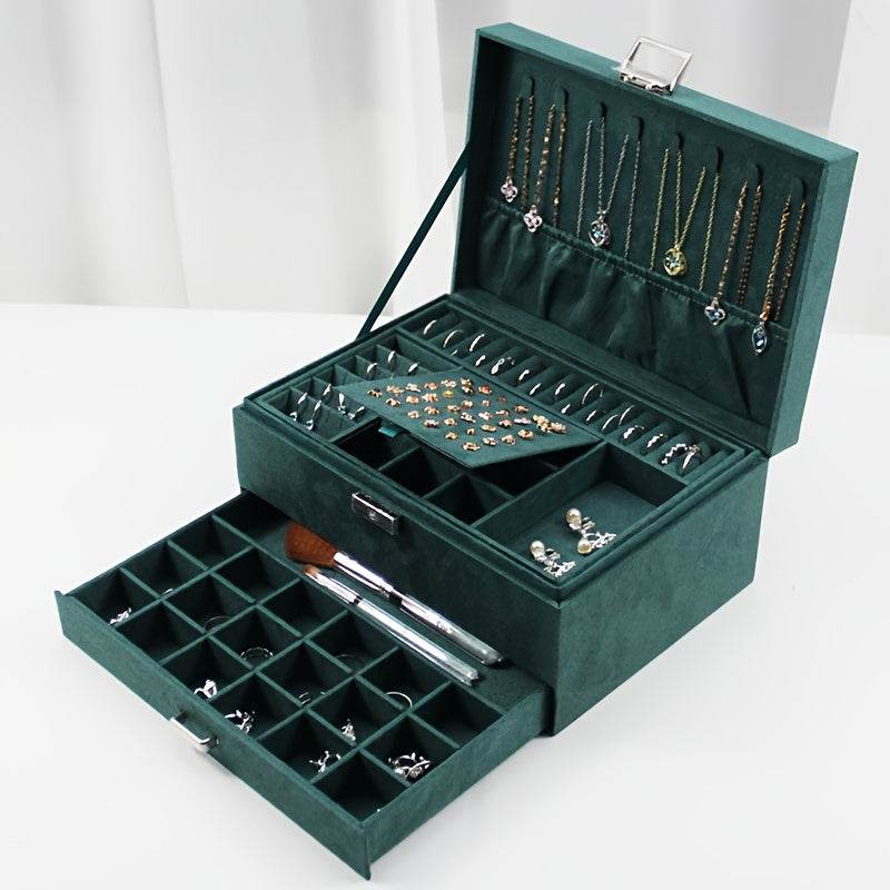 Luxury Velvet Jewelry Organizer Box with Drawers - Mens Attire