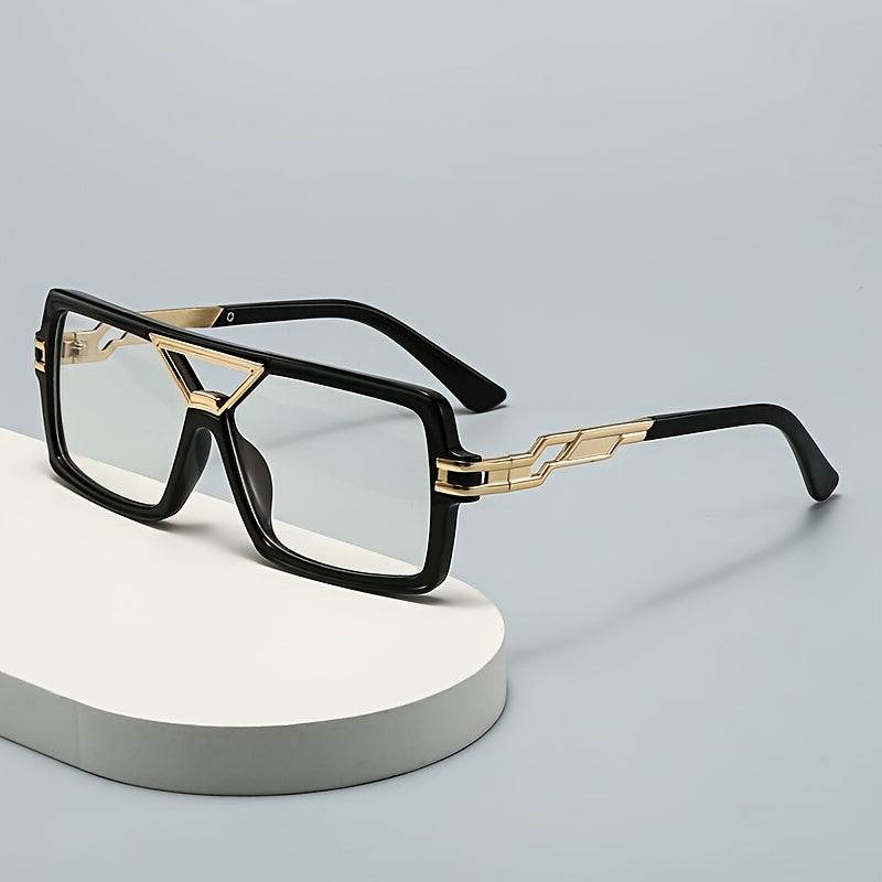 Elegant Square Metal Frame Clear Lens Glasses - Mens Attire