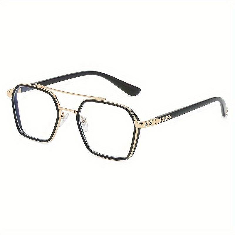 Double Bridge Square Frame Clear Lens Glasses - Mens Attire
