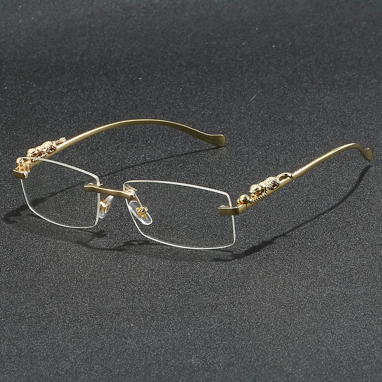 Rectangular Metal Rimless Anti-Blue Light Eyeglasses - Mens Attire